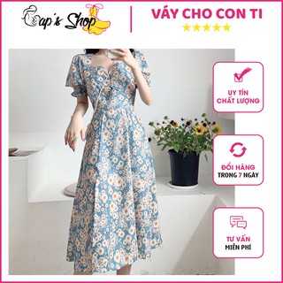 Đầm sau sinh, váy cho con bú, họa tiết hoa cúc, dáng xòe