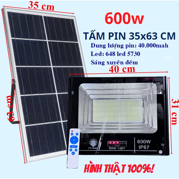 Đèn năng lượng mặt trời, đèn pha năng lượng mặt trời 700w 600w 500w 300w 200w 100w IP 67 có báo dung lượng BH 2 NĂM