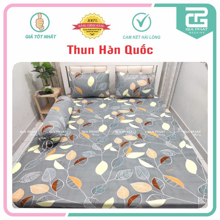 Bộ Ga Gối Thun Lạnh Hàn Quốc {4 Món} họa tiết Lá dây ( 1 ga bọc + 2 vỏ gối nằm + 1 vỏ gối ôm ) | BigBuy360 - bigbuy360.vn