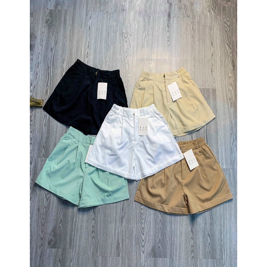 Quần short nữ cạp cao chun sau nhiều màu, Sóc đùi xếp ly mặc đi chơi mùa hè-mã 2055