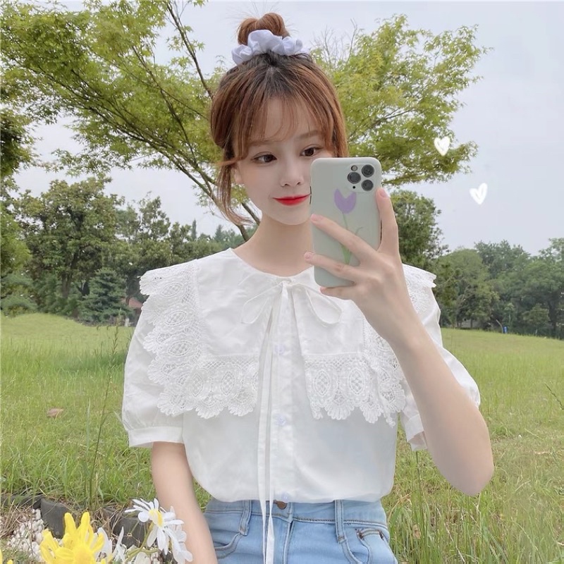 sơmi cổ phối ren