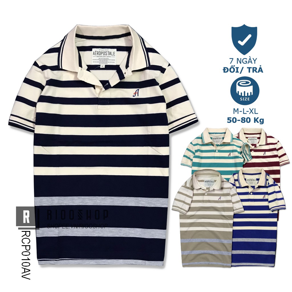 Áo phông nam trung niên đẹp kẻ sọc ngang AE cotton cao cấp RCP010AV - áo polo nam form rộng Riooshop