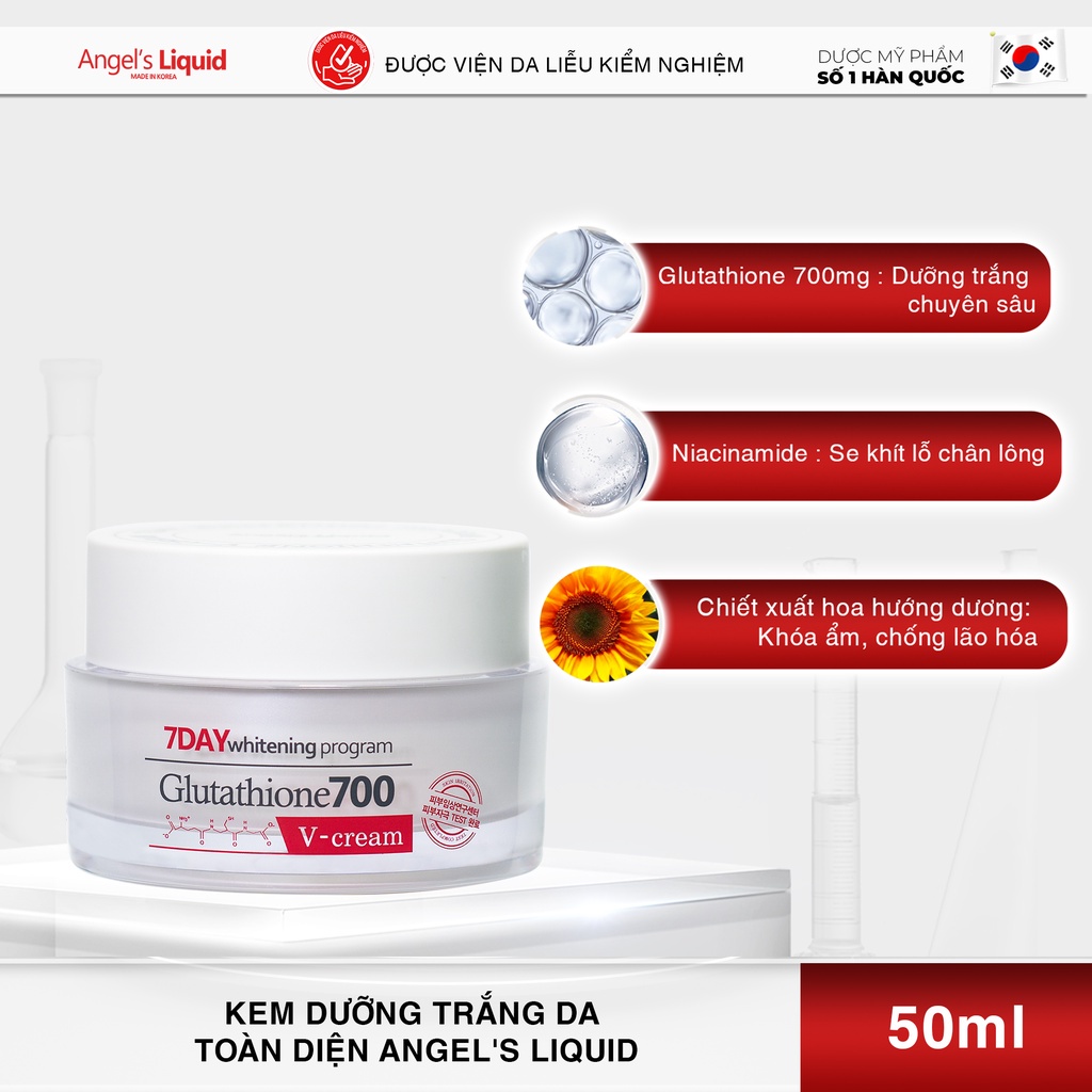 Combo Angel's Liquid Mờ Nám, Dưỡng Trắng Da Glutathione700 ( Serum Plus Niacinamide 30ml + Kem Whitening Program 50ml)