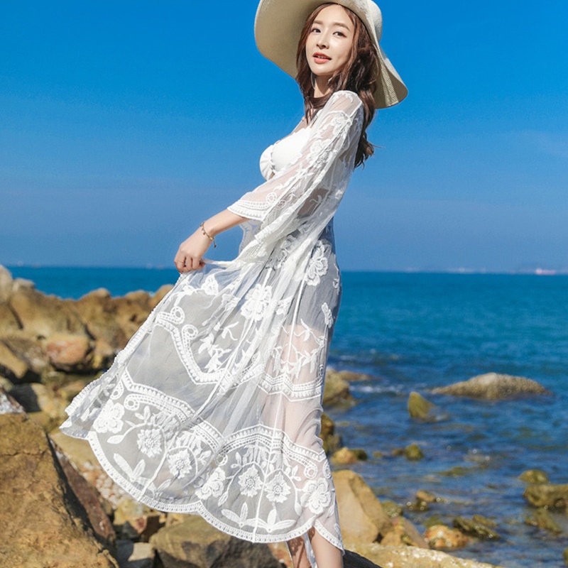 Áo Khoác Lưới Ren Cardigan Mặc Ngoài Bikini Đi Biển Quyến Rũ Cho Nữ