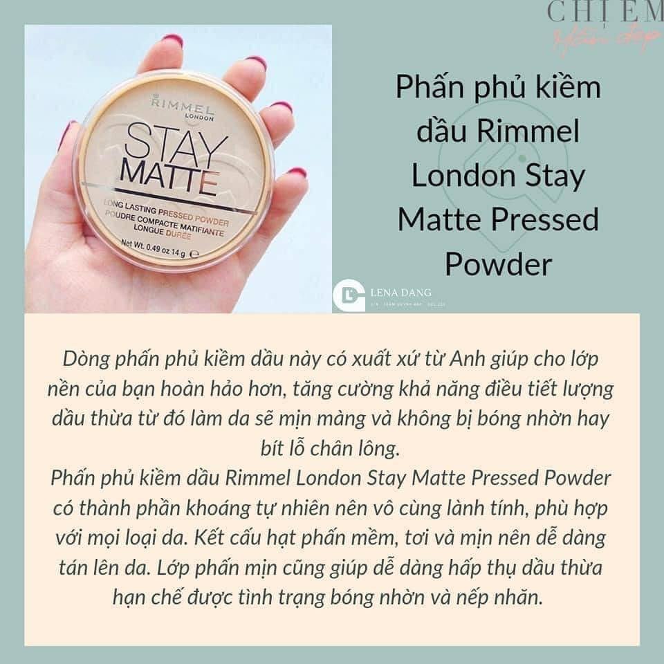 [Hàng trả order, không có dư] Phấn Phủ Kiềm Dầu Rimmel London Stay Matte Pressed Powder