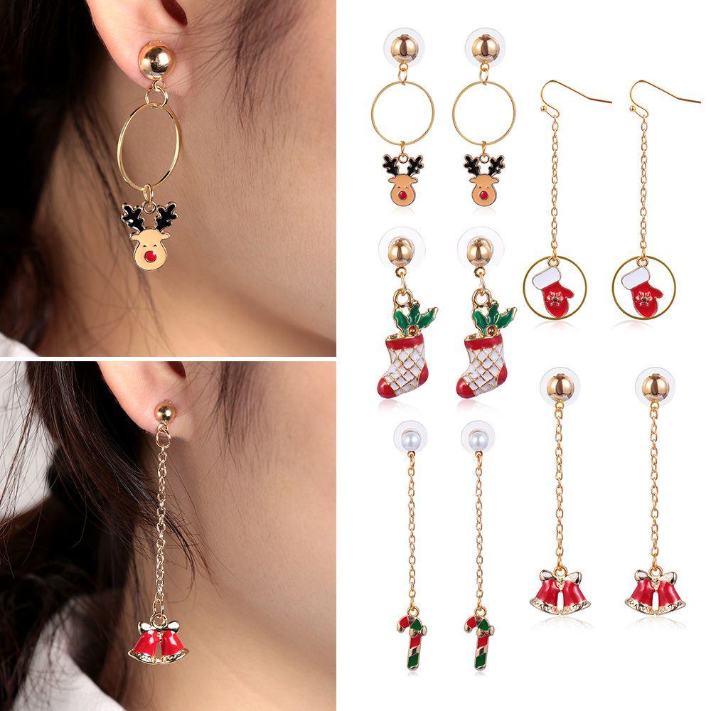 1 Đôi Khuyên Tai Móc Xỏ Lỗ Họa Tiết Giáng Sinh