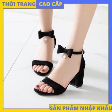 Giày cao gót 7 phân hở mũi cổ nơ hạt châu cách điệu mới NEW [HÀNG CAO CẤP]