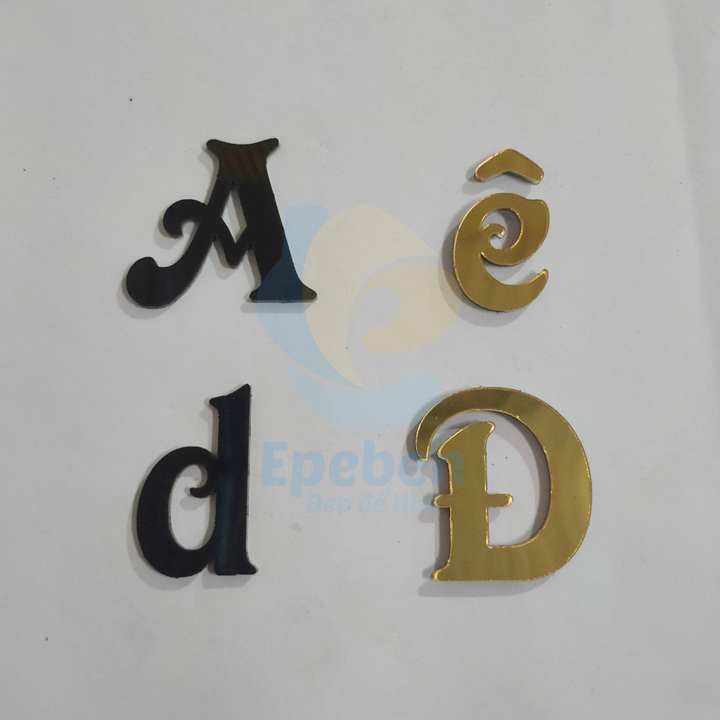 Đặt Làm Chữ Mica Làm Logo Dán Tường Dày 2mm 1 Mặt Mica 1 Mặt Keo Cao 5->30cm Font Victorian