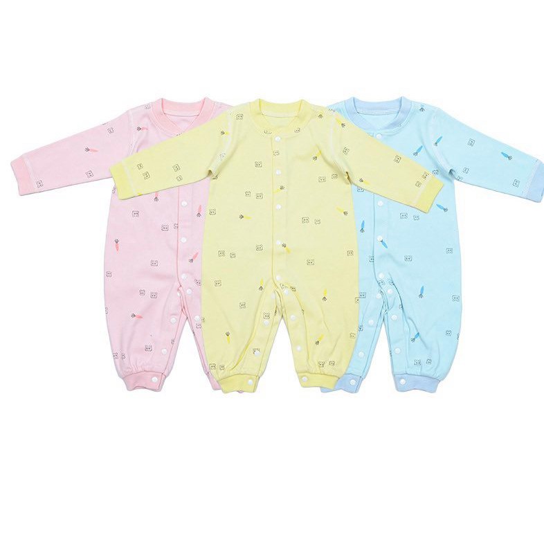 Body Liền Thân Dài Tay Chất Cotton Cho Bé Trai Bé Gái 3-14kg, Họa Tiết Dễ Thương