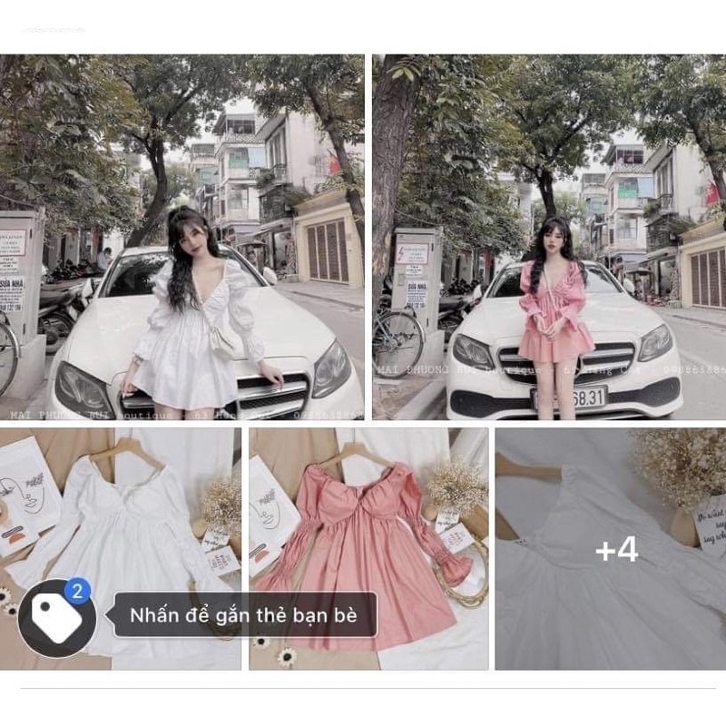 Đầm hồng tay dài cúp ngực .