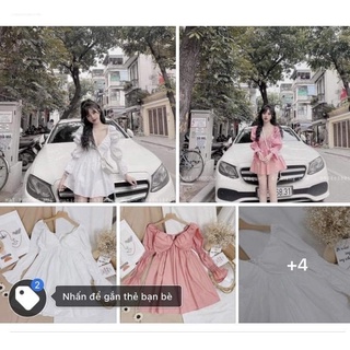 Đầm hồng tay dài cúp ngực .