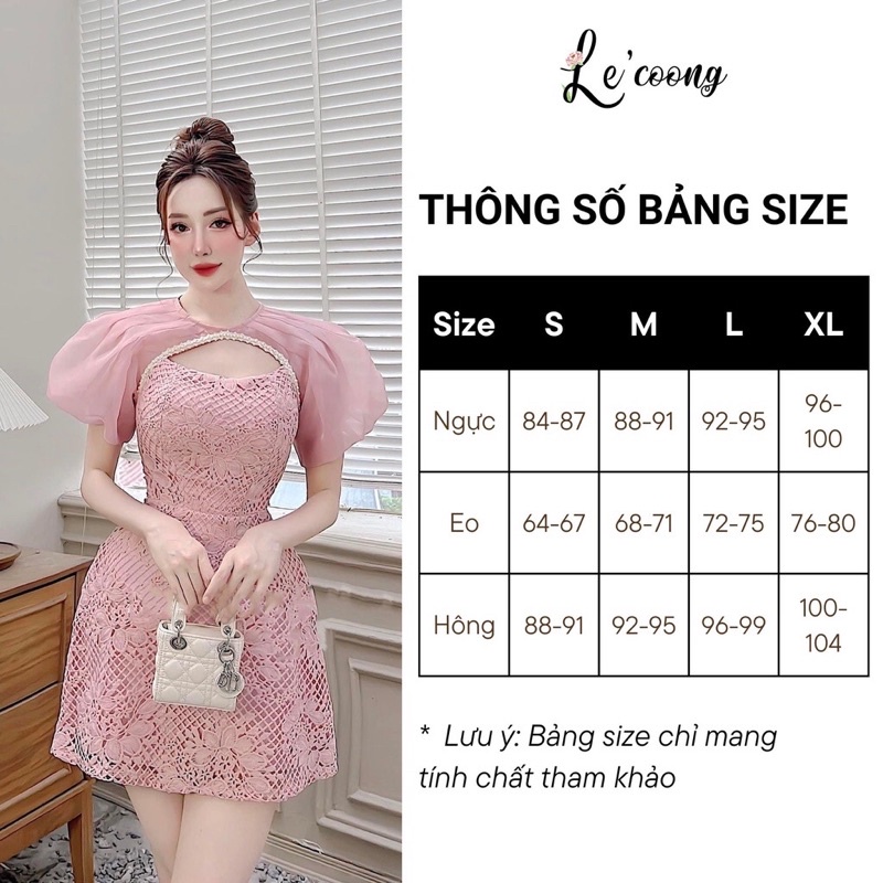 Váy Ren Tay Bồng LECOONG V193 Khoét Ngực Đi Tiệc Tiểu Thư