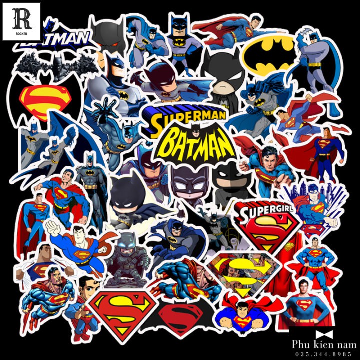 Sticker PVC Chống nước Decal Hình dán Xe Mũ bảo hiểm Batman Siêu Nhân ST054