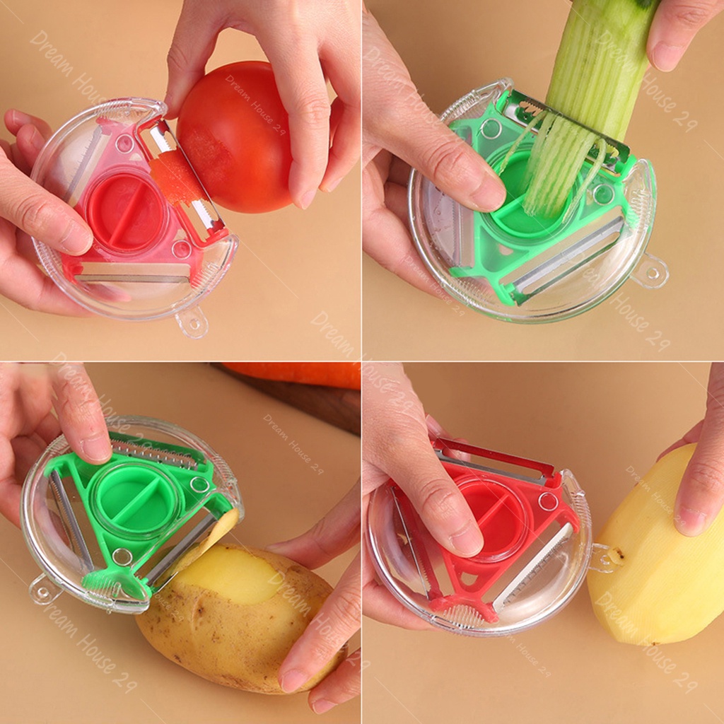 Dao nạo rau củ gọt hoa quả đa năng 3 trong 1 có hộp chứa vỏ thông minh nhiều màu kích thước 20cm x 5.5cm