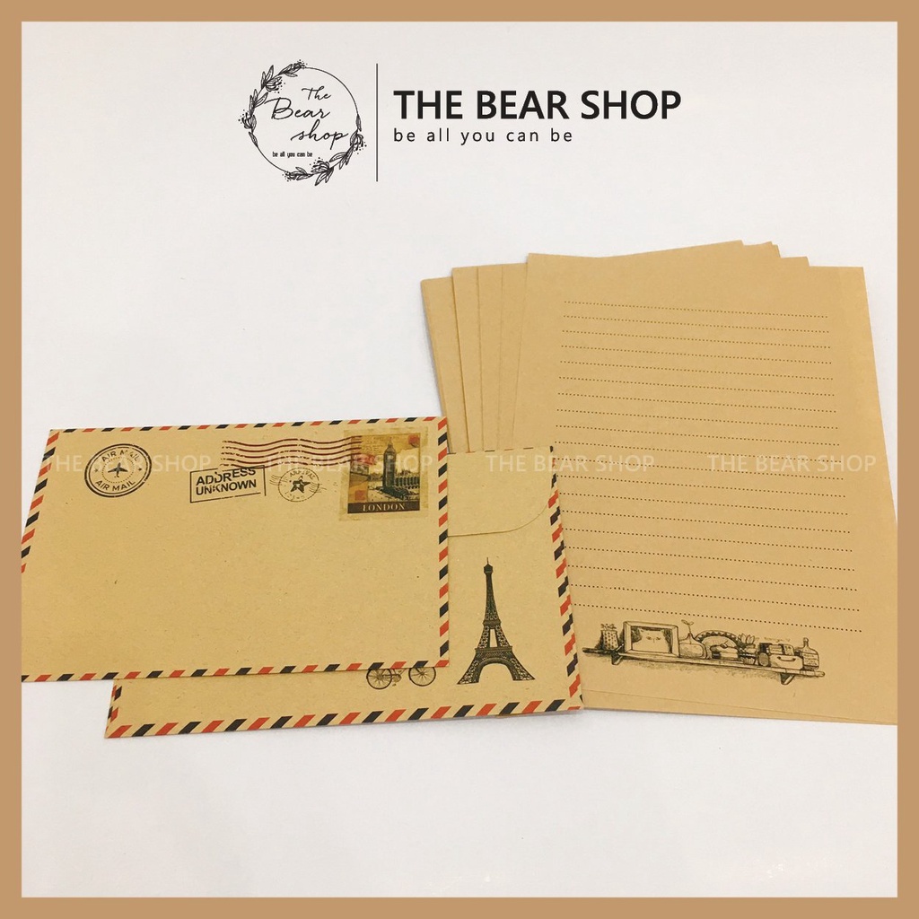 Set 5 bì thư handmade giấy karft phong cách vintage hàng loại 1 chất lượng cao - The Bear Shop