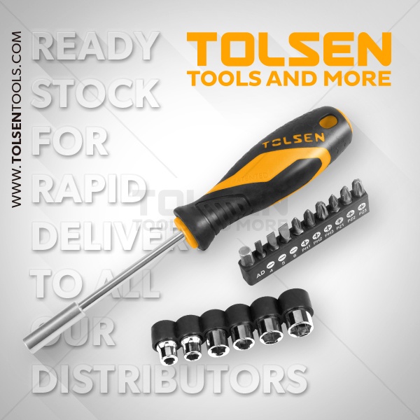 BỘ TUA VÍT ĐỔI ĐẦU 17 PCS (New) TOLSEN 20045•Tuốc nơ vít 1/4" x 100mm•10pcs đầu vít CrV 1/4" x 25mm DC-TOOLS