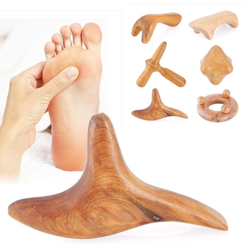 Fragrant Wood Hexagonal Palm Foot Full Body Gua Sha Hand SPA Massager Tool