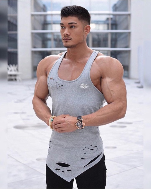 Áo ba lỗ nam vạt chéo tập gym