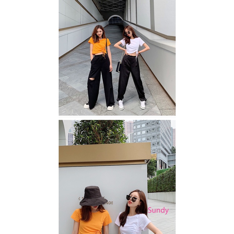 Áo Croptop Dây Rút Màu Sắc Trẻ Trung Phong Cách Hàn Quốc Cho Nữ