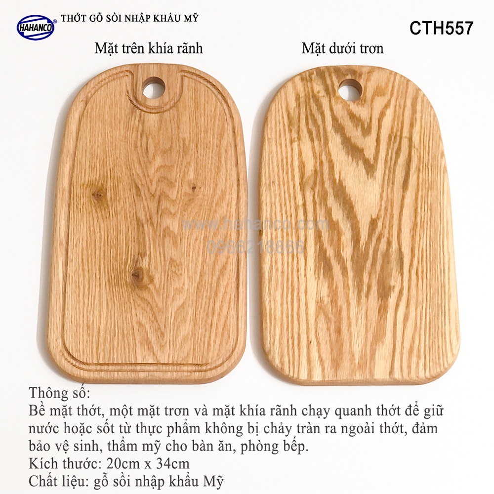 Thớt gỗ sồi Mỹ (OAK) cỡ lớn tiện dụng, có rãnh bao quanh - Xuất Khẩu Châu Âu - CTH557