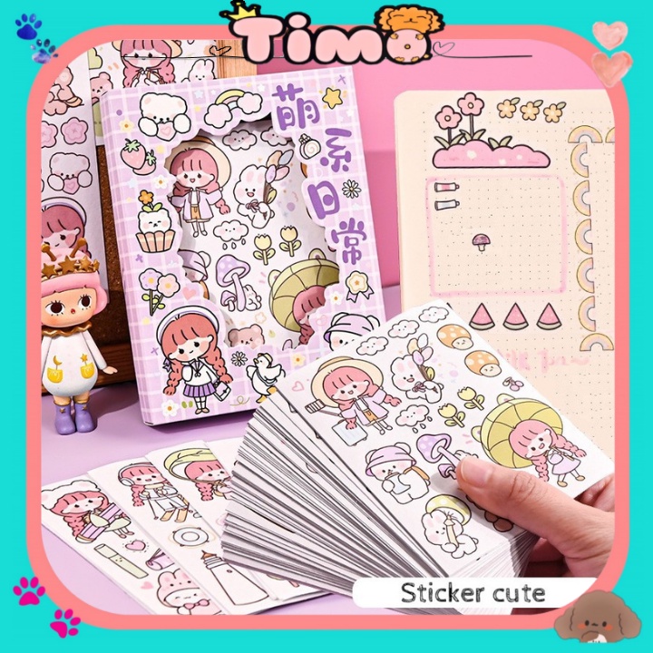 Sticker cute hình dán sổ tay 50 tấm dễ thương dán sổ trang trí cô bé có
