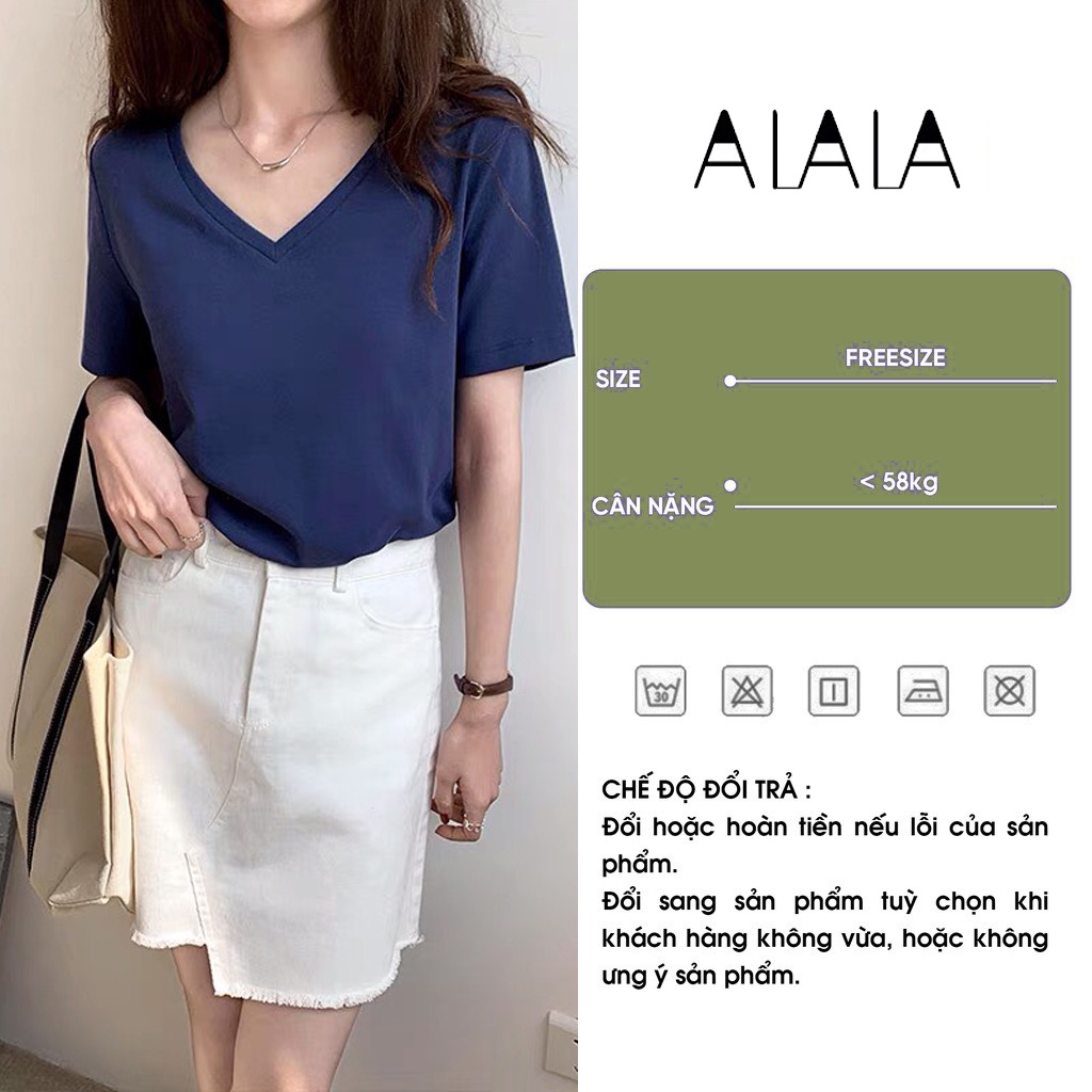 Áo thun cổ tim chữ V nhiều màu ALALA chất cotton cực mát Áo phông trơn