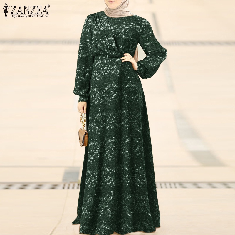 Zanzea Đầm Maxi Tay Dài Cổ Tròn In Họa Tiết Hoa Thời Trang Cho Nữ