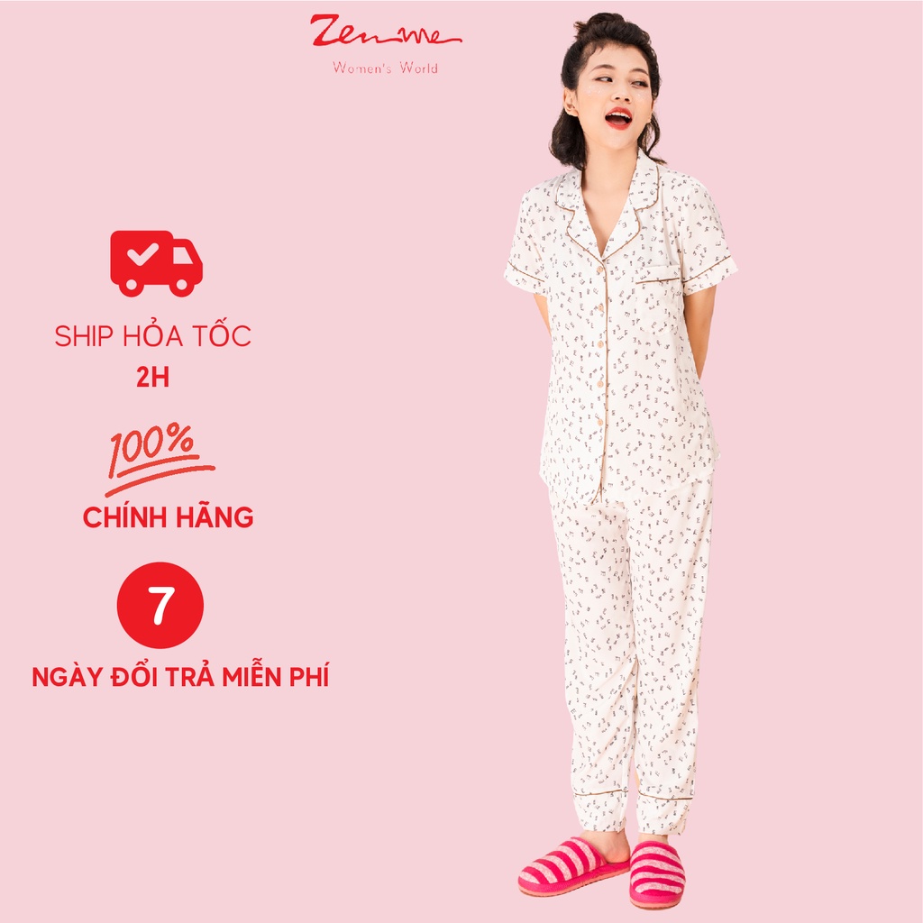 [Mã BMLTA35 giảm đến 35K đơn 99K] Bộ đồ mặc nhà, đồ ngủ Pijama Lụa giấy họa tiết đơn giản ZENME PJD0721