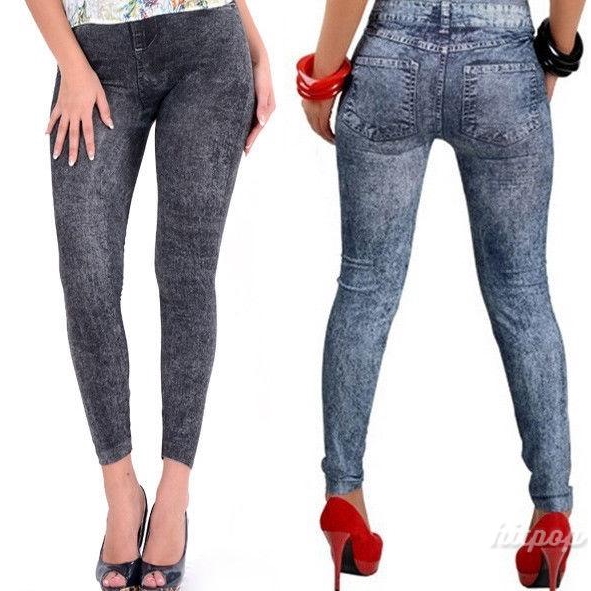 Quần legging giả jean lưng cao co giãn tốt cho nữ
