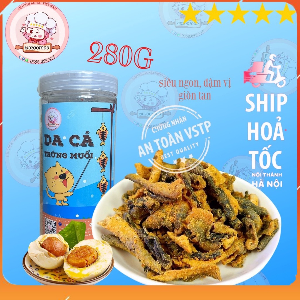 Da cá trứng muối 280g KIDZOOFOOD, giòn thơm - đậm vị. Đồ ăn vặt Hà Nội