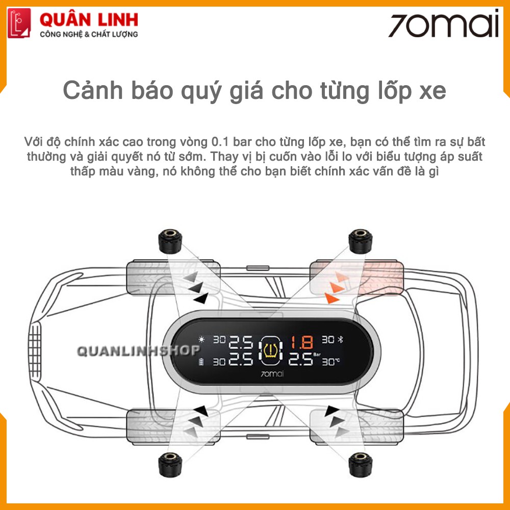 Cảm biến áp suất lốp TPMS 70mai Lite Midrive T02 van ngoài