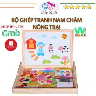 Bộ đồ chơi ghép tranh nam châm nông trại Vivitoys từ gỗ có bảng viết