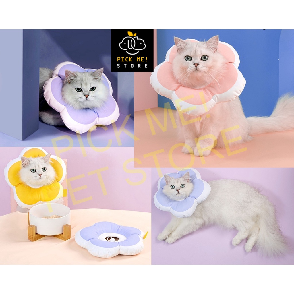 Gối, Vòng Chống Liếm Hình Bông Hoa Có Dây Rút cho Chó Mèo - Bằng Bông Phủ Chống Thấm Nước Siêu Nhẹ