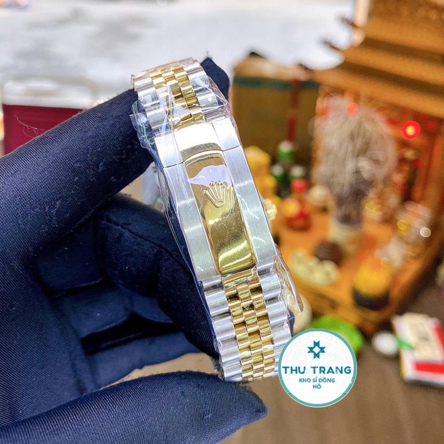 Đồng hồ Nam Rolex máy nhật, mẫu classic, mặt đen viền vàng đính đá dây kim loại, dòng cơ Automatic size 39mm-40mm