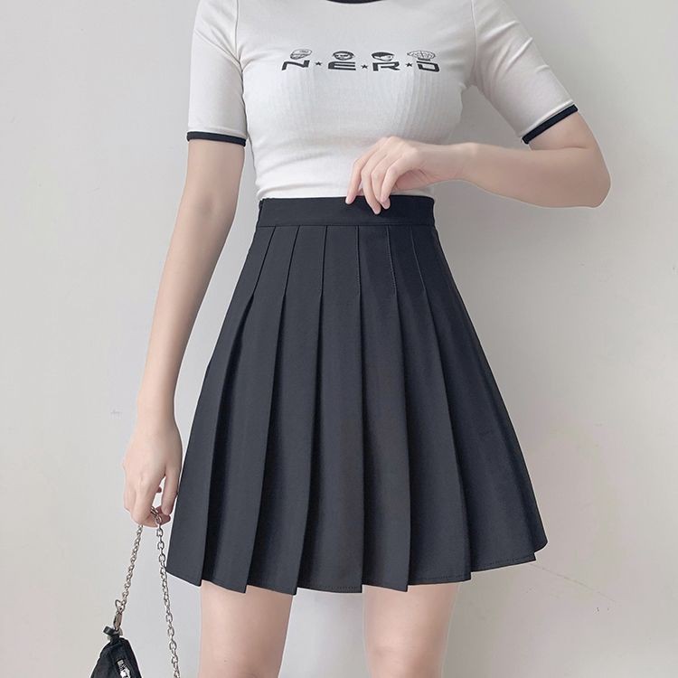 Chân váy ngắn xếp ly tennis dáng chữ a xòe LAMODE xếp li công sở lưng cao đen trắng thể thao