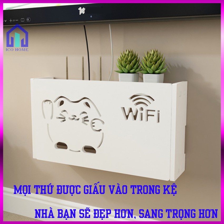 Hộp đựng wifi treo tường KHÔNG CẦN KHOAN hình mèo thần tài kiểu mới, giá rẻ - ICO HOME