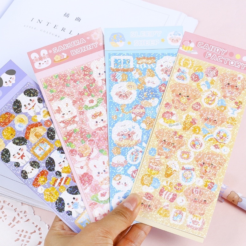Sticker trang trí con vật lấp lánh dễ thương
