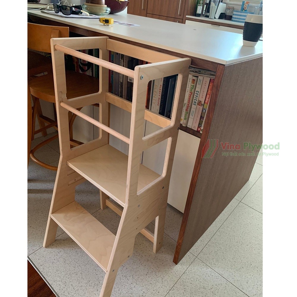 Ghế đứng bếp, tháp học tập cho bé_giáo cụ phương pháp học Montessori, chất liệu gỗ plywood an toàn cho bé
