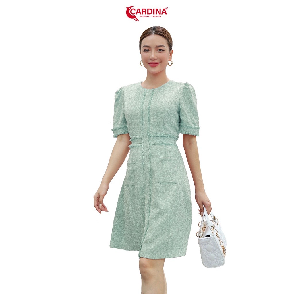 Đầm Nữ 𝐂𝐀𝐑𝐃𝐈𝐍𝐀 Chất Dạ Tweed Cao Cấp Dáng Chữ A XÒe Nhẹ Vai Bồng Tay Ngắn Kẹp Tua Rua 2VTW03