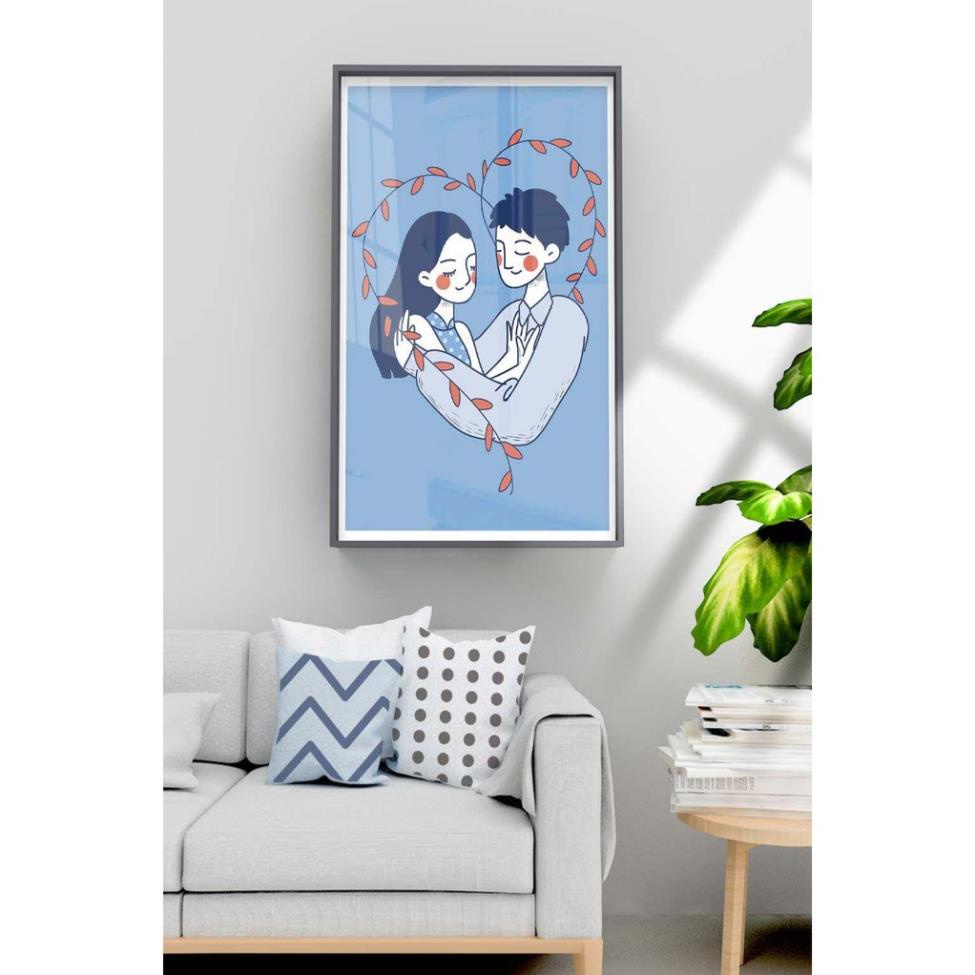 Tranh Canvas Hình Couple Dễ Thương Trang Trí Phòng Cho Cặp Đôi - Khung Composite
