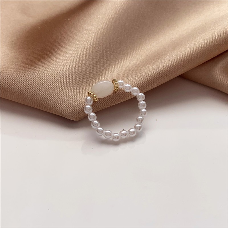 Nhẫn đính đá và ngọc trai giả đơn giản phong cách Hàn Quốc cổ điển thời trang dành cho nữ