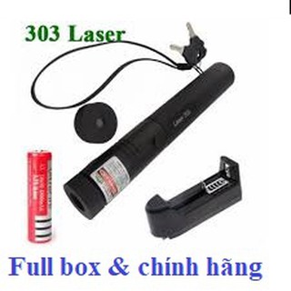 Đèn Laser 303 tia xanh lá siêu sáng full box (Pin + Sạc + Hộp) có khóa an toàn chính hãng, chỉ dẫn tiện dụng