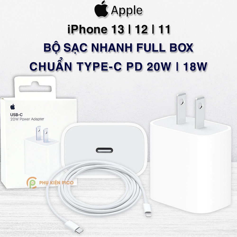 Bộ Sạc Nhanh Iphone 13 /12 mini/11 Pro Max PD 20W USB-C Lightning - Củ sạc nhanh 18W iphone 11 - dây sạc Lightning