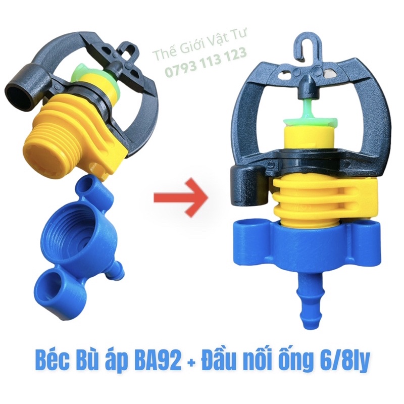 Béc tưới bù áp kèm đầu nối ống 6ly hoặc 8ly dùng tưới gốc cho vườn rau, hoa cây ăn trái