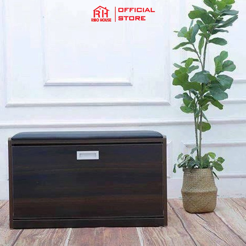 Tủ giày có đôn RIBO HOUSE thiết kế thông minh ngang 80cm gỗ MDF dày đệm ngồi xỏ giày cực êm RIBO150