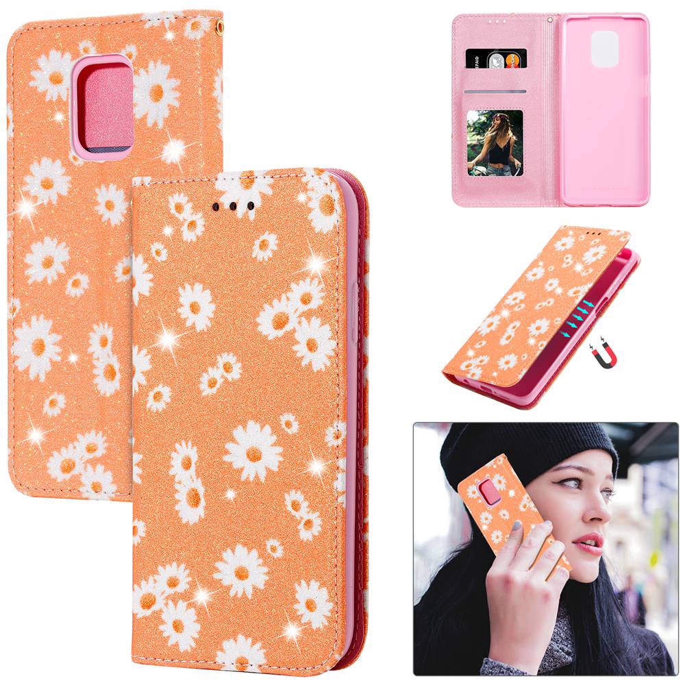 Fashion Daisies Glitter Powder Flip Cover Xiaomi Poco M2 Pro PU Leather Casing Sparkle Magnetic Wallet Case Card Holder Photo Frame