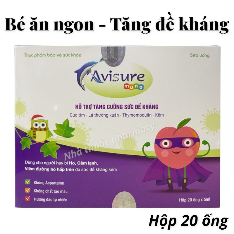 Date mới Avisure muno - Tăng sức đề kháng Bé ăn ngon kẽm lysine Hộp 20 ống