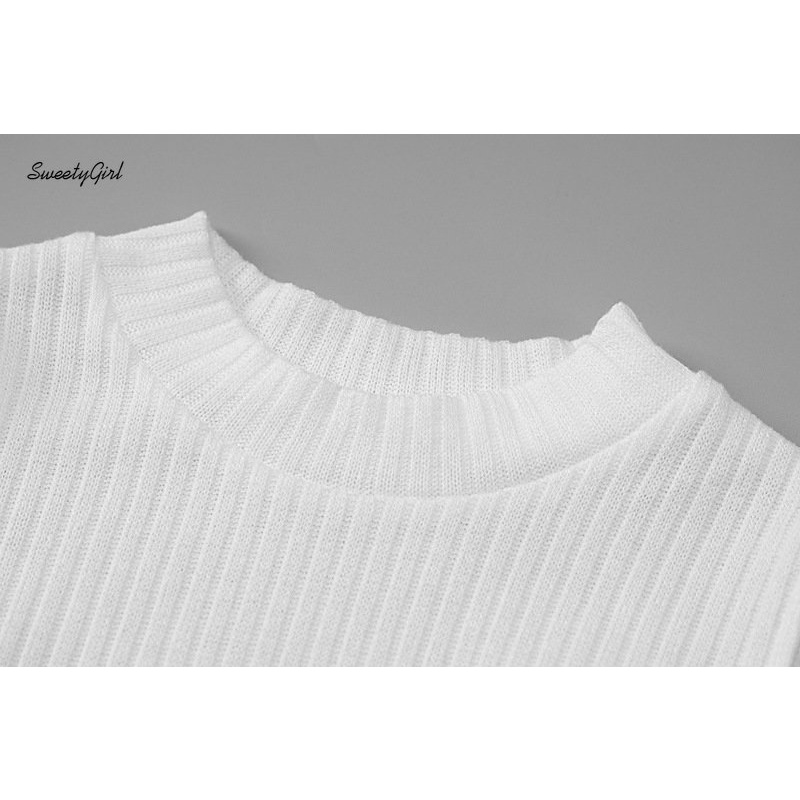 Bộ Đồ Thời Trang 2022 Gồm Áo Cổ Tròn Tay Dài Và Quần Lưng Cao Màu Trắng Trơn Ôm Dáng Gợi Cảm Dễ Phối Đồ Cho Nữ