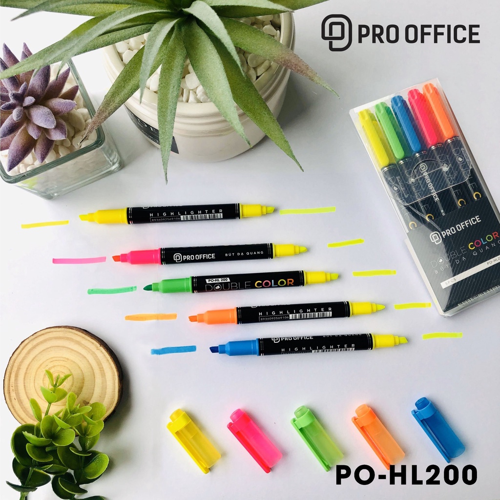 Vỉ 5 Bút highlight PRO-OFFICE 2 đầu PO-HL200