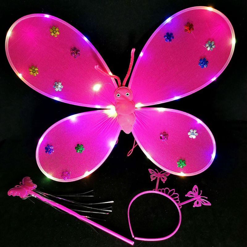 Set cánh thiên thần có đèn led dùng hóa trang độc đáo cho bé gái kèm cài tóc và đũa thần